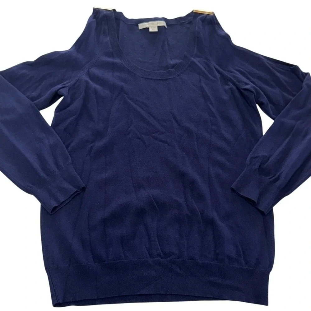 Boston Proper Sweater Women Medium Blue Cold Shoulder Knit Top Chic‎ Trendy Chic